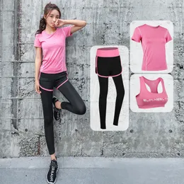 Running Suit Women 's Professional Yoga Three Piece Summer Gym Tights Slim Short Sleeve Top