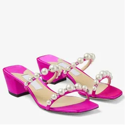 Summer Luxury Brands Amara Sandals Shoes Women Nappa Leather Mules Embellishment Block Heels Lady Slippers & Mules