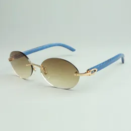 plain sunglasses 8100903 with blue wooden arms and 58mm oval lenses