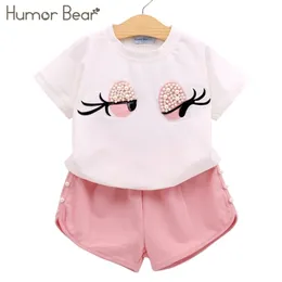 Humor Bear Girls Clothing Set Pearl Clothes Lovely Long Eyelashes Toddler Girl tops + Pants Suit Kids 220326