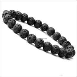 Beaded Strands Armband smycken handgjorda 8mm naturliga lava stenpärla armband för män kvinnor justerbar olja per diffusor läkning stretch yo