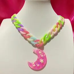 Anhänger Halsketten 2000er Jahre Schmuck Regenbogen Rosa Stern Mond Halskette für Frauen Kawaii Harajuku Egirl Ästhetische Y2K Zubehör PartyPendant