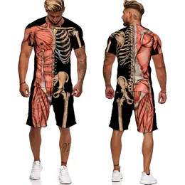 Osobowość szkieletowe organy wewnętrzne 3D Printed T Shirt Shorts Unisex Funny Halloween Skull Cosplay Tracksuit krótkie zestawy 220524