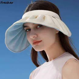 Kobiety Kapelusze Lato Składany Pusty Top Shell Shape Sun Koreański Moda Sunshade Sunscreen Sun Protection Beach Hat Damskie Czapki G220301