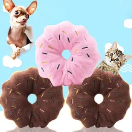 Pet Dog Plush Donut Shaped Squeaky Chew Toys Durable Molar Leksaker för att lösa Boredom Dog Cat Donuts Toy