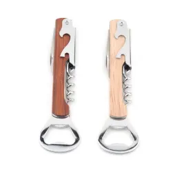 Wood Handle wine opener Stainless Steel Hand-Held Deluxe Wine Bottle Opener Openers Corkscrew Double Hinge Waiters