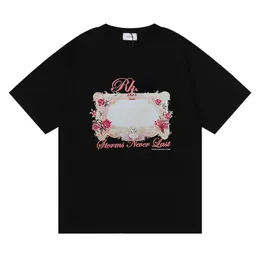 Designer Printing T-shirts Summer Cotton Letter Rose Mirror Tops Loose Short Sleeve Tees för män och kvinnor