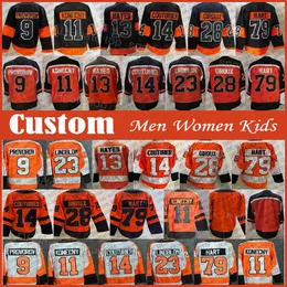 79 Carter Hart 11 Travis Konecny ​​Hockey Jersey Custom Men Men Kids 9 Ivan Provorov Sean Couturier Kevin Hayes Morgan Frost Owen Tippett Cam Atkinson Brendan Lemieux