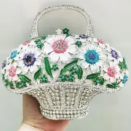 Sacos de noite Chegada Flor Folhas Cesta Bolsa de Strass Luxo Diamante Mulheres Saco Clutches Cristal Casamento Nupcial Bolsa Cluch