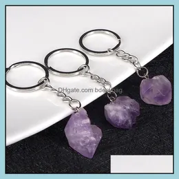 Party Favor Event Supplies Festive Home Garden Amethyst Key Chain Ingle Crystal Irregar C Dhsoe