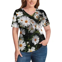 Koszulka damska Daisy Marguerite Floral Flowers T Shirt Piękne stokrotki V Szyjki Dasualne koszulki plażowe ubrania 2xl 3xlwome