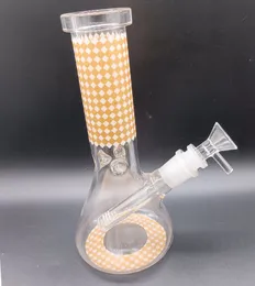 Mini 8 inch Yellow Glass Bong Beaker Hookahs Luminous Female 18mm Thick Smoking Pipes
