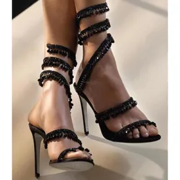 Dress Shoes 2022 Summer Crystal Pendant Sandals Rhinestone High Heels 10cm Open Toe Women's Party Wedding Bridal Big Size 34-43
