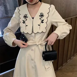 Koreańska sukienka 1pc francuska róży haft v dekolt blezer sukienka kobiety szczupła elegancka sukienka imprezowa Kobiety moda odzież Nowa 210322