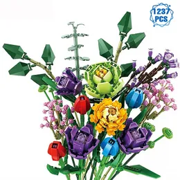 Technische Ideen Blumenstrauß Bausteine Moc Romantische Rose Blume Ziegel Home Dekoration DIY Spielzeug für Mädchen Geburtstagsgeschenk 220527