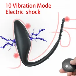 Vibrerande elektrisk chockpuls manlig prostata massager erotiska sexiga leksaker för män penis kuk ring anal plug vibratorer onani