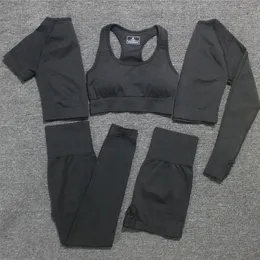 5pc / set Kvinnor Vital Seamless Yoga Set Fitness Kortärmad Långskjorta Topptröjor Running Leggings Shorts Workout Kläder Gym 220330