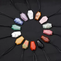 Doğal şifa taş tabut şekli kristal kolye enerji obsidiyen gül kuvars oyma kolye takı el sanatları hediyesi