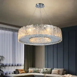 Moderne Decken-Kronleuchter-Lampe für Wohnzimmer, Schlafzimmer, Chrom/Gold, runde LED-Deckenleuchten, runde silberne Innen-Kristall-Hängelampen