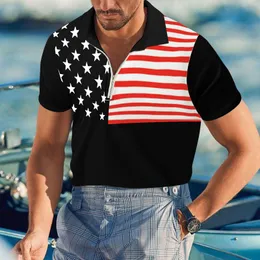 Men's T-Shirts Men Shirt Spring Summer Fashion Loose Lapel Zipper 3d Digital Printing Patriotic Independence Day Short Sleeve Top T ShirtMen