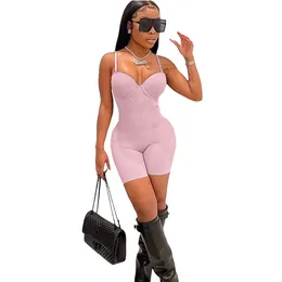 Kombinezony Outfit Dompers Dla Kobiet Lato Sexy Romper Nude Bez Rękawów Pasek Kobiet Czarny Czerwony Kombinezon Dress Deep V Neck Short Club Slim Empire Waist Clohtes 158 UK