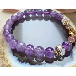 Strandki z koralikami naturalny półprzezroczysty kamienny purpurowy kryształ 8 mm koraliki damskie wykwintne bransoletki biżuteria oznaczająca 2222