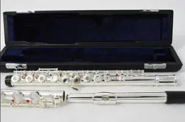Beautiful Engraved Flute 17 Open Holes with E Split Silver Body Gold Key and Silver Plated C Tune Flute Music Performance