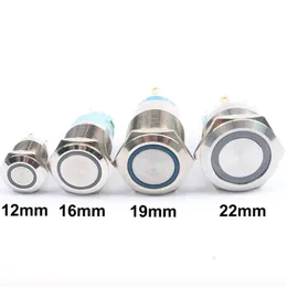 Switch 12/16/19/22mm Waterproof Metal Push Button With Ring LED Light Red Blue Green Yellow Locking Momentary PC Car Horn ButtonSwitch