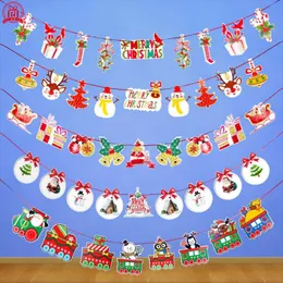 Julekorationer Xmas Cartoon Santa Claus Pull Flags Room Layout Hängande Färgglada Drop Ornament Banner Party Pendant Festivelchristmas
