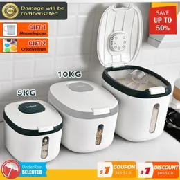 Kök container 5 kg 10 kg hink nano insektsfast fuktproof risbox kornförseglad burk hem förvaring husdjur hund matbutik 220719