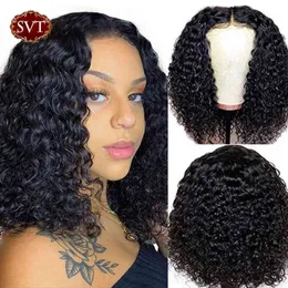 SVT peruano peruano Bob Wigs 4x4 Fechamento de renda Human Human Pré -explodido Hairline curta Curly barata peruca para mulheres negras 220609