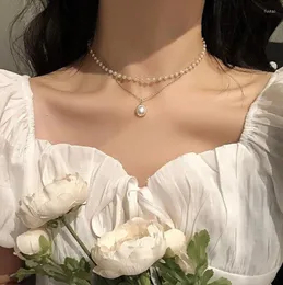 Hänghalsband 2022 Korea mode kvinnor halsband trendig dubbel lager kedja sfärisk kvinnlig gåva för flickvän smycken prydnadssaker