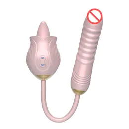 Giocattolo sessuale con vibratori rosa per donna, vibratore a doppia testa, leccata orale, stuzzicante masturbazione telescopica femminile