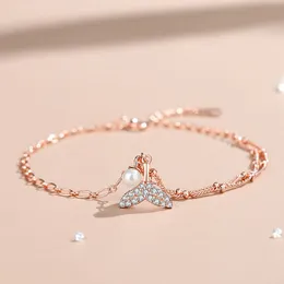 New Fish Tail Chain Bracelet Sterling 925 Designer Women Rose Gold S925 Exquisite Pearl Zircon Bracelets Jewelry Gifts for Female