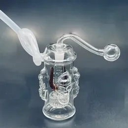 Hurtownia kolorowa mini 10 mm samica palenia 3D czaszka szklana szklana rig bong z silikonowym wężem i miską