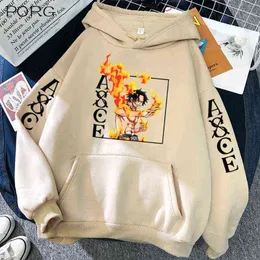 Berömda Branddesigner hoodieone -bit hoodie lös unisex höst anime stil hoodie ess tryck pullover g220429