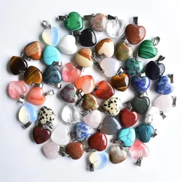 Hurtownie 50 sztuk / partia Moda Dobra Jakość Kamień Naturalny Mix Heart Charms Wisiorki 16mm Dla Akcesoria Biżuterii Dokonywanie za darmo 220421