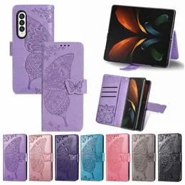 3D-Blume, Schmetterling, geprägte Spitze, niedliche Blume, Blumenmuster, Brieftaschen-Hüllen, Aufdruck, klappbar, faltbar, Leder, kratzfest, stoßfest, für Samsung Galaxy Z Fold 4 3 5G Fold3 Fold4