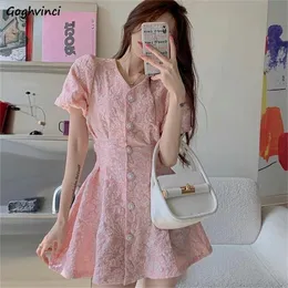 Sukienki Kobiety mini vestidos romans bez pleców elegancki tunik mody femme słodki letni wakacje w stylu francuskim single breasteed sundress 226014