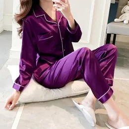 Women Long Sleeve Silk Pajama Sets 2022 Home Wear Satin Pyjama Sleepwear Large Size Fashion Pajamas For Girl Nightwear Suit Women's Tracksui