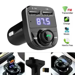 X8 FM Wireless Sändar Charger Aux Modulator Bluetooth Handsfree Car Kit Audio Mp3 Player 3.1A Charge Dual USB Chargers för iPhone Samsung