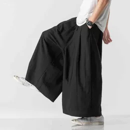 2022 Men Solid Color Wide Leg Pants Mens Joggers Lace Up Streetwear Casual Linen Trousers Men Summer Vintage Cotton Pants 5XL L220706