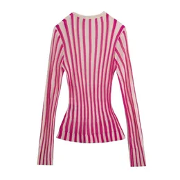 TWOTWINSTYLE Casual Striped Wemon Sweaters V Neck Long Sleeve Tunic Hit Color Sweater For Female Fashion Spring Clothes 201204