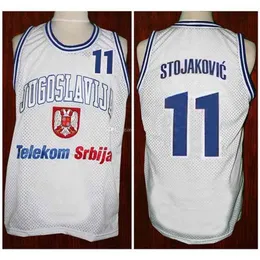 Nikivip Predrag Peja Stojakovic #11 Team Jugoslavija Jugoslawien Serbien Weiße Retro-Basketballtrikots für Herren, genäht, individuell, mit beliebiger Nummer und Namen