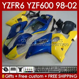 Body Kit för Yamaha YZF R6 R 6 98-02 YZFR6 98 99 00 01 02 BOODYWORK 145NO.88 YZF 600 CC YZF-600 Frame YZF-R6 YZF600 600CC 1998 1999 2000 2001 2002 ABS FAIRINGS GLOSSY GUL BLK