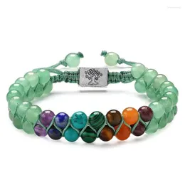 Bracelets de charme colorido de pedra natural camada dupla pulseira artesanal de cristal ágata Árvore de vida unissex jóias de joias de presente INTE22