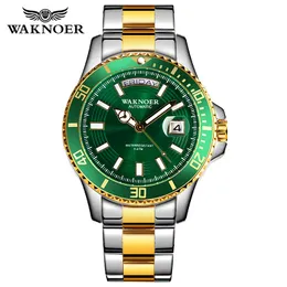 Waknoer relógio automático design clássico masculino 5ATM 5ATM à prova d'água do calendário luminoso Auto Data de luxo de luxo Homme Relogio