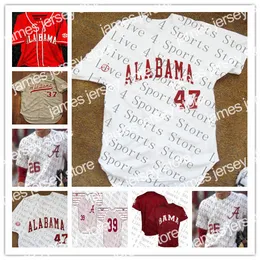 Neues maßgeschneidertes NCAA Alabama Crimson Tide COLLEGE-Baseballtrikot für Herren Jimmy Nelson Alex Avila Mikey White Cody Henry Jett Manning Alabama Shirts