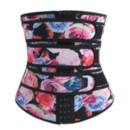 Bustiers Corsets 트리플 벨트 네오프렌 허리 트레이너 Shapewear Floral Floral Print Bustier Slimming Gorset Underbust Bone Korse 운동 Corselet