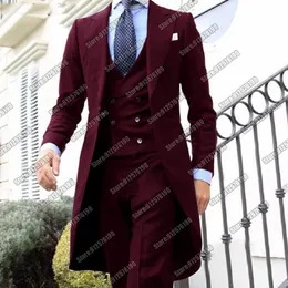 Abiti da uomo Blazer Smoking da sposa bordeaux Formale Fumatori Uomo d'affari Custom Made 3 pezzi Uomo Blazer Masculino Traje De Novio Para Bod